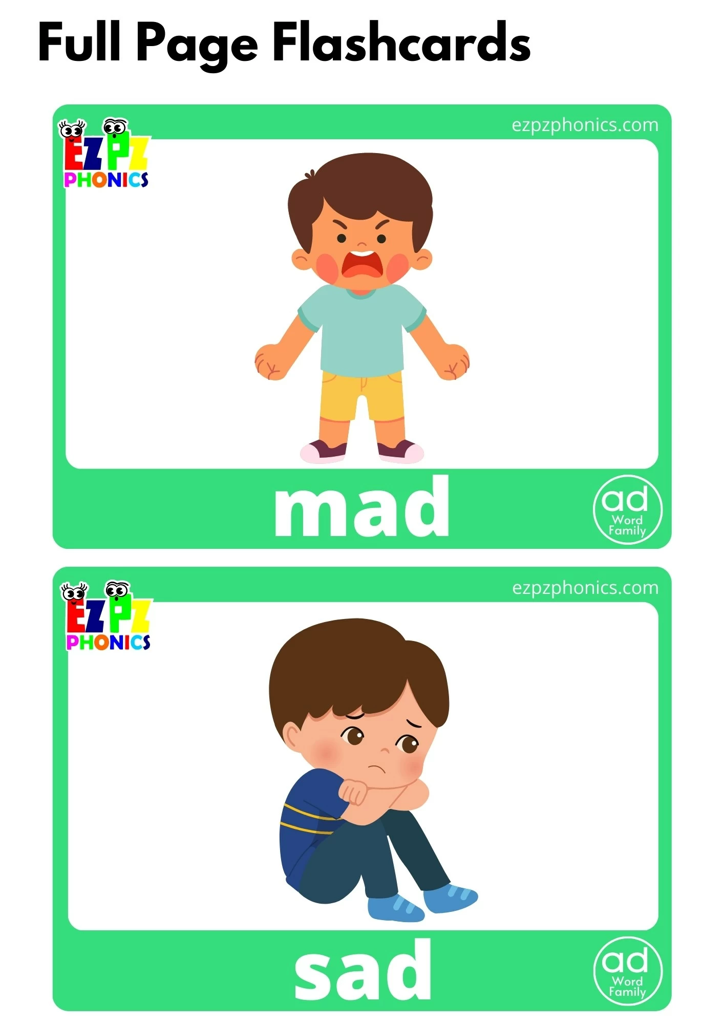 AD Word Family Full Page Flashcards With Words Free PDF Download or View Online Phonics Flashcards Pack Great for Homeschool and Kindergarten Students